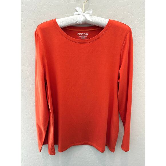 Chico's Tops - CHICOS | Orange Pima Cotton Blend Knit Crewneck Basic Long Sleeve Tee | Large
